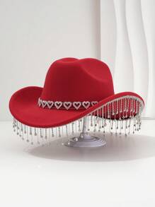 1 buc. Pălărie Fedora în stil britanic, unisex, culoare solidă, cu decor cu stras și ciucuri în formă de inimă, pălărie de cowboy elegantă pentru doamne singure, pălărie de vacanță în stil boem, pălărie unică KJ cadou Pălărie cu boruri largi, estetică elegantă, primăvară vară, culori strălucitoare, potrivită pentru evenimentele tematice occidentale , petreceri, petreceri de logodnă, cosplay, ceremonii de absolvire, petreceri costumate, festivaluri, nunți, sărbători de naștere, festivaluri de muzică - iubesc strasuri - Vizualizare 19