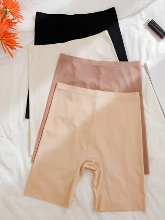 (Paquete de 4 piezas) Pantalones cortos cuadrados sin costuras de cintura alta de seda de hielo, bragas de mujer moldeadoras del Body antiiluminación