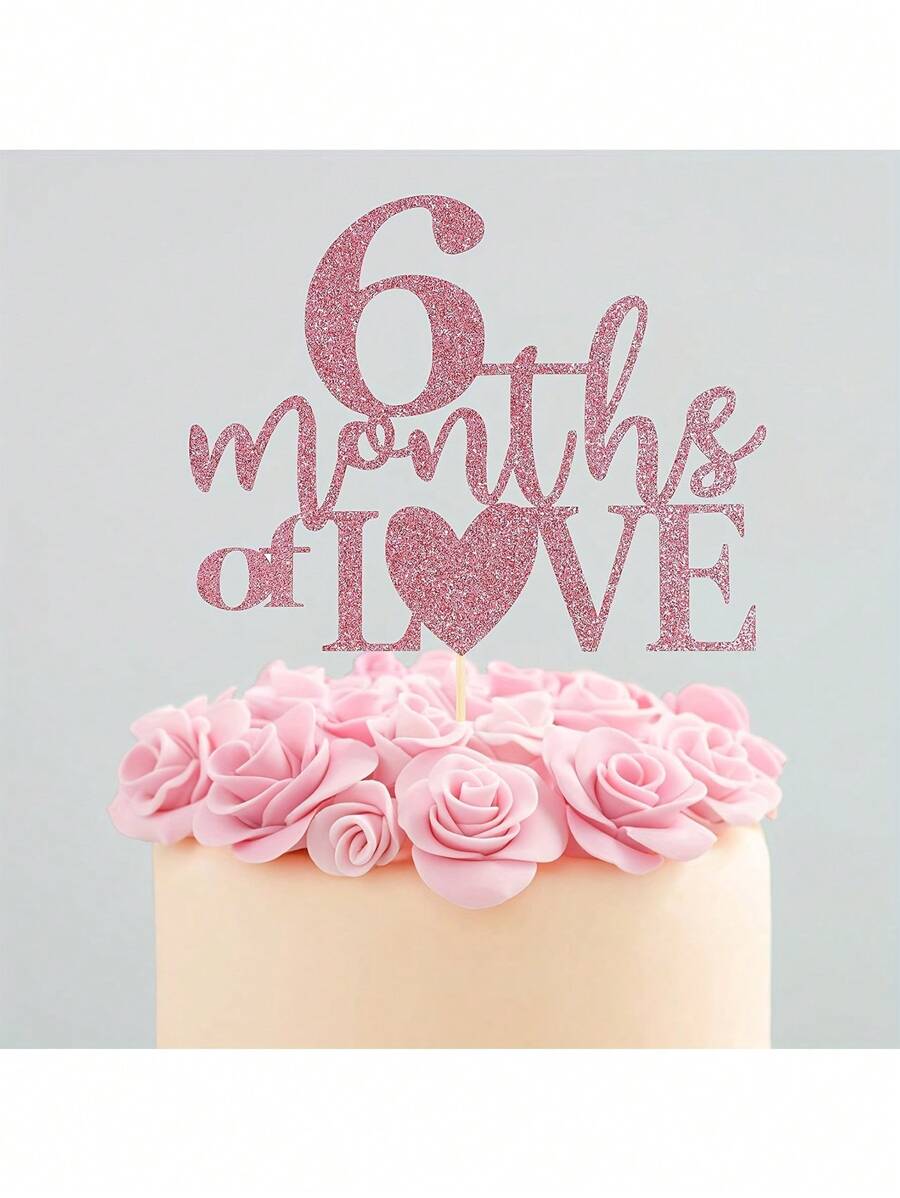 六个月的爱情蛋糕装饰，半岁生日蛋糕装饰，生日派对装饰，一岁生日蛋糕装饰，半岁生日派对用品，拍照道具，圣诞节 - 彩色 - 查看 1