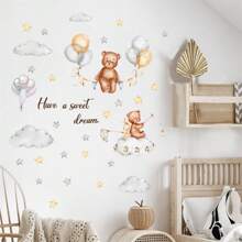 Cartoon Goodnight Little Bear, Moon Cloud Star Decoration Wall Sticker, Bedroom Children's Room Living Room Background Wall Decoration Wallpaperbaby Shower Family Decorations Gifts