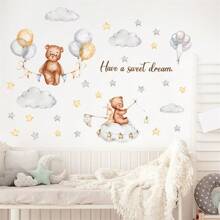 Cartoon Goodnight Little Bear, Moon Cloud Star Decoration Wall Sticker, Bedroom Children's Room Living Room Background Wall Decoration Wallpaperbaby Shower Family Decorations Gifts