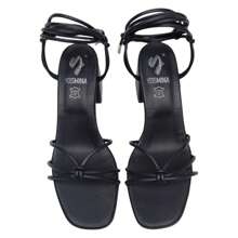 Sandalia Zapatilla Tacón Alto 8CM Tiras Gladiador Punta Semi Cuadrada - Negro - Ver 6