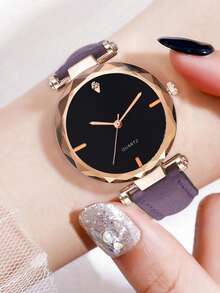 5 件简约水钻镶嵌心形石英表、手链、项链、戒指、耳环套装，适合女性作为返校学生的礼物