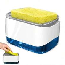 1 pieza Caja dispensador de jabón tipo de prensa,Dispensador de jabón de cocina tipo prensa con esponja, función de dispensación automática de líquido, ahorro de espacio y conveniente
