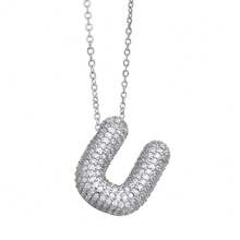 1入全新豪華微鋪鑽A-Z 26個英文字母吊墜項鍊，14K鍍金中性起名字母吊墜項鍊