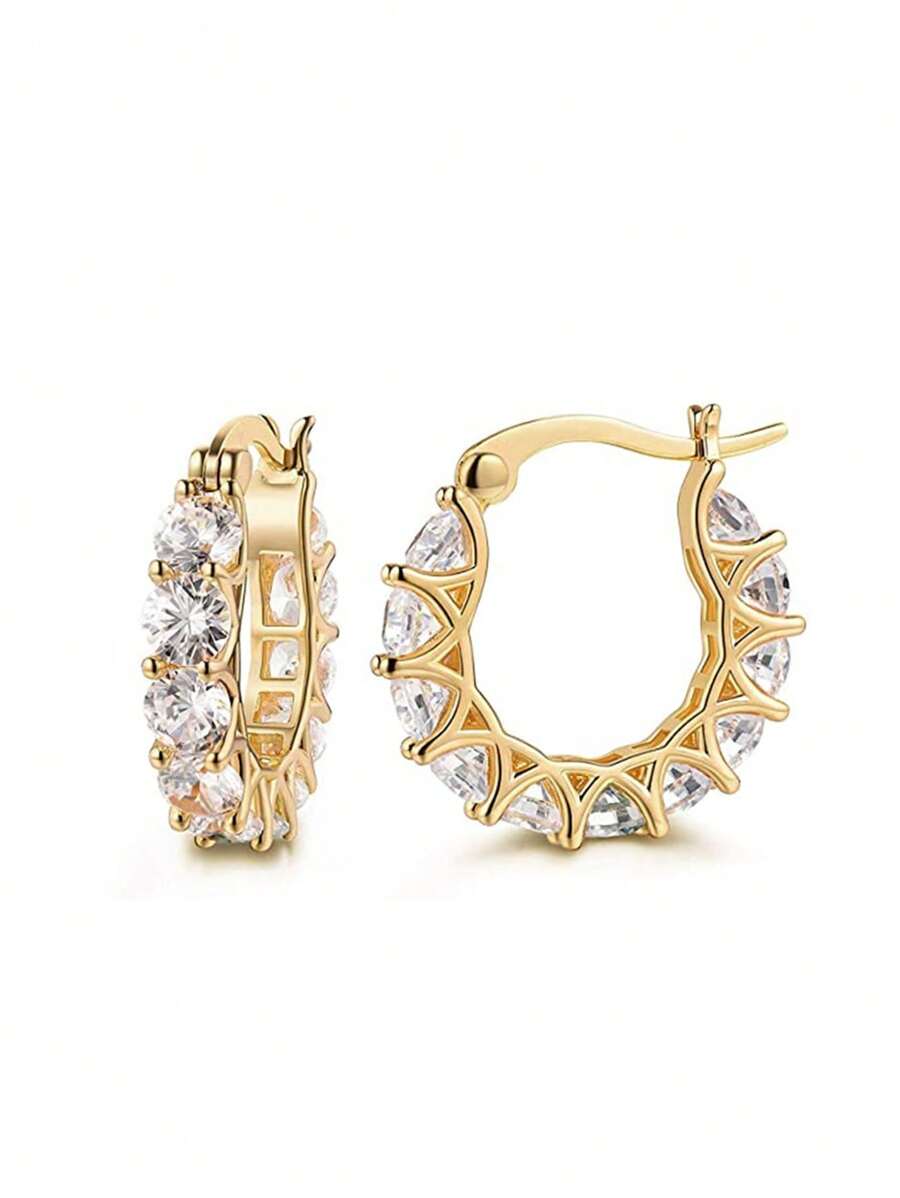 1 对优雅 925 纯银方晶锆石环形耳环结婚周年纪念耳饰女士礼物精美珠宝 - 1# - 查看 1