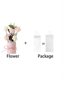 1 Set Handmade Knitted Yarn Artificial Flower Bouquet, Fabric & Knitted Man-Made Flowers, Including Paper Bucket, 5 Yarn Crochet Flowers, Suitable For Mom, Friend's, Or Anniversary Gifts, Mother's Day Gifts, Valentine's Day Gifts, Birthday Gifts, Home Decorations Graduation,Fake Plants - Pink - View 9