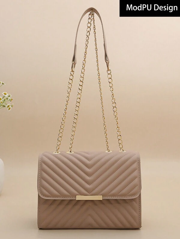 Bolso cruzado mini acolchado con solapa, bolso de hombro con correa de cadena, accesorio de moda para damas para el verano
