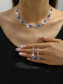 3 piezas Set joya azul con diamante de imitación - azul real - Ver 6