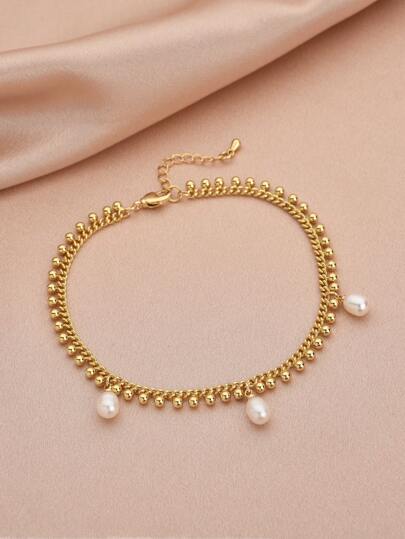 سوار الكاحل النسائي المطلي بالذهب عيار 18 قيراطًا الموضة مع لؤلؤ طبيعي واحدرمضان