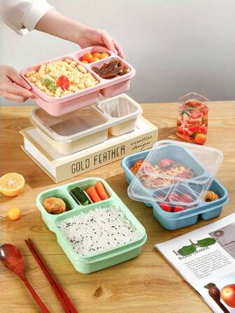 3格零食盒小麦秸秆便当盒可重复使用的餐前零食盒零食午餐盒独立快餐盒适用于学校、食堂、家庭和露营青少年和工人午餐盒