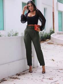 Women Pants - 墨綠色 - 查看 3