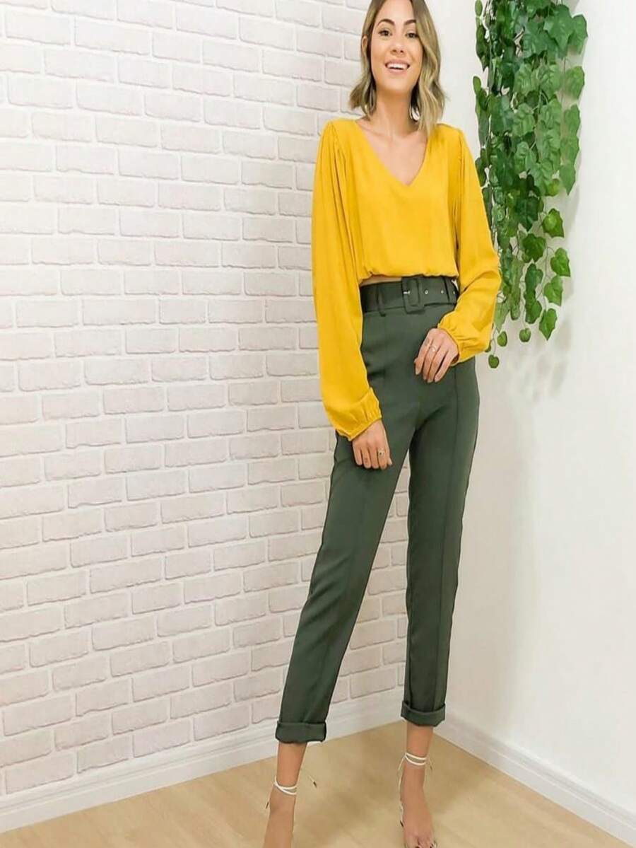 Women Pants - 墨綠色 - 查看 1