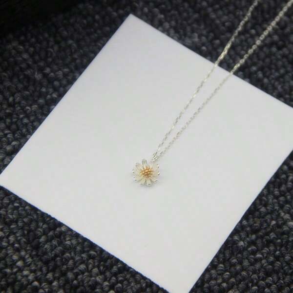 1pc 925 Sterling Silver 3D Daisy Flower Pendant Necklace Suitable For Women's Daily Wear In Summer