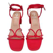 Sandalia Zapatilla Tacón Tiras Gladiador Punta Semi Cuadrada - Rojo - Ver 2