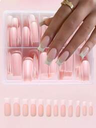 120 delar, låda, kista, rosa nagelbit, vita French Press-on-naglar, mandelformade press-on-naglar, akrylnaglar för flickor, genomskinliga. Press-on-naglar, mandelformade press-on-naglar, akrylnaglar för flickor, genomskinliga mandelnagelsit, presentidé, akrylnaglar, genomskinliga fyrkantiga lösnaglar, paket naglar, nageltillbehör, naglar