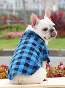 1入紅黑色細格子蝴蝶結寵物襯衫，適用於小/中型貓狗，春夏季 - 紅色 - 查看 10