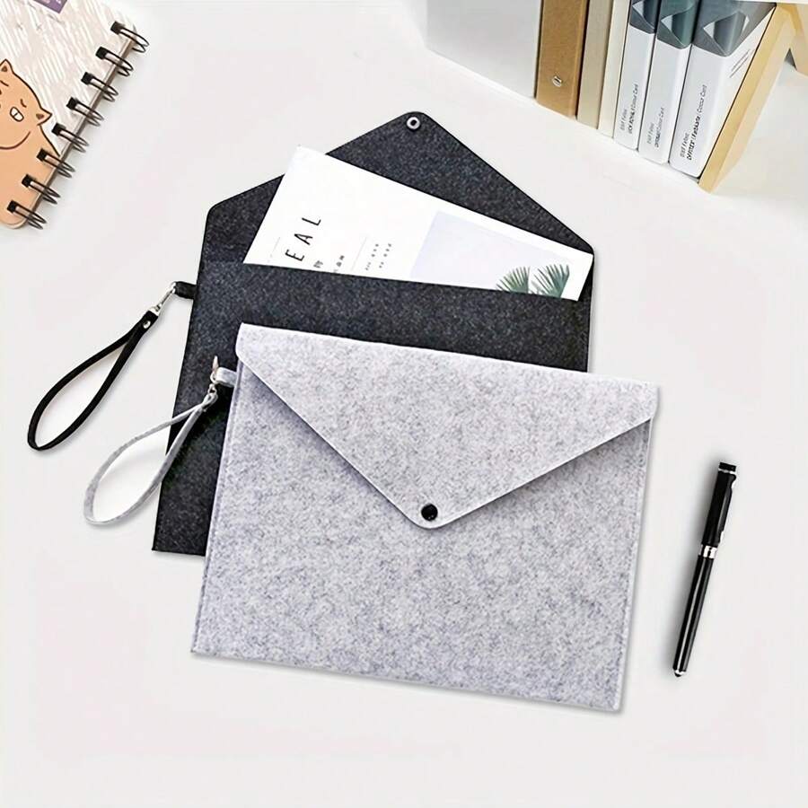 1pc Felt File Bag A4 Document Bag Handheld Laptop Storage Bag Office File Organizer - Multicolor - View 1