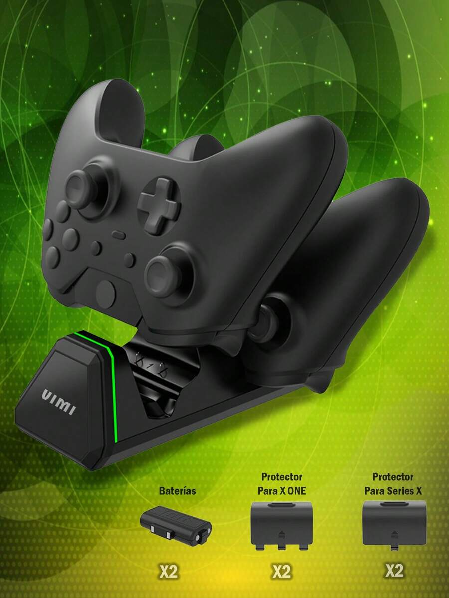 Base De Carga Doble Con 2 Baterías y 4 Tapas Para Controles De Xbox One/Series X|S - Negro - Ver 1
