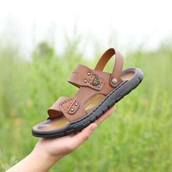 Men's Plus Size Solid Color Breathable Sandals, Comfortable Anti-Slip Durable Beach Water Shoes For Outdoor Activities