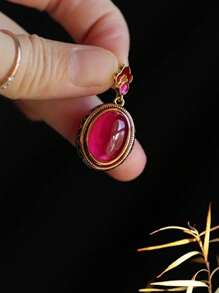 1pc  Agate Pendant With Antique Gold Craftsmanship, Ladies' Floral Enamel Design Luxurious Wedding Jewelry, Suitable For Daily Wear