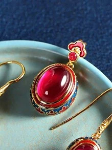 1pc  Agate Pendant With Antique Gold Craftsmanship, Ladies' Floral Enamel Design Luxurious Wedding Jewelry, Suitable For Daily Wear