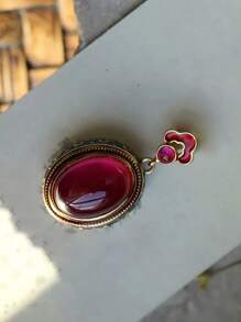 1pc  Agate Pendant With Antique Gold Craftsmanship, Ladies' Floral Enamel Design Luxurious Wedding Jewelry, Suitable For Daily Wear