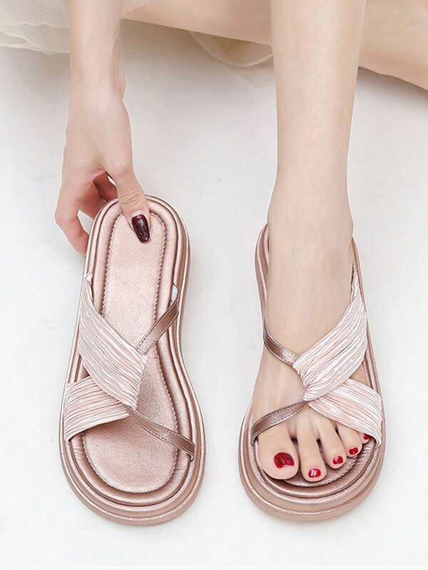 Women's Flat Sandals With Rhinestone Silver Slip-On Slippers, New Style Fairy Butterfly Open Toe Sandals For Summer 2024