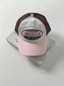 1pc Retro Letter Embroidery Baseball Cap, Women's Summer Student Versatile Snapback Hat, Breathable Wide Brim Mesh Cap, Colorblock Flat Brim Branded Streetwear Cap, Petite Size - Multicolor - View 10