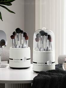 高檔化妝刷存儲桶，大容量口紅架，防塵旋轉桶，桌面化妝品組織者 - 白色 - 查看 7