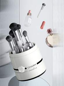 高檔化妝刷存儲桶，大容量口紅架，防塵旋轉桶，桌面化妝品組織者 - 白色 - 查看 5
