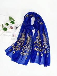 1pc Ladies Beach Accessories Solid Color Classic Breathable Peacock Pattern Gold-Stamped Scarf, Suitable For Beach Parties Christmas - Multicolor - View 20
