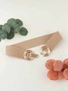 1 pieza de cinturón elástico asimétrico con hebilla para mujeres para decoración de vestidos, cintura ajustable elástica con decoración de metal para vestidos de señoras, cinturón ancho para mujeres, cinturón ancho normal y de talla grande - 1 PC - Ver 2
