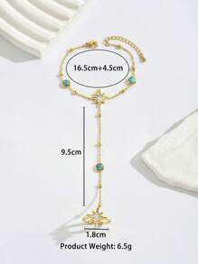 1 pièce Bague en acier inoxydable connectée à bracelet avec décoration en coquille blanche rayonnante et pierre de turquoise pour femmes, haut de gamme et polyvalent, idéal pour les célébrations, les vacances, les vacances à la plage sexy et accessoire de fête
