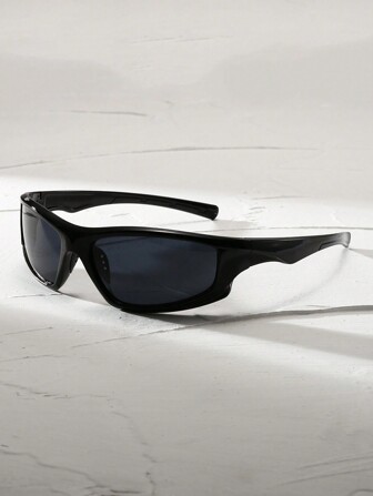 1pc Fashionable Y2K Style Sports Beach Fashion Glasses For Men, Black Beach Accessories Glasses Shades Looks Street Style And Suit For Sweater Jacket Sweatshirt Hoodie Leather Pants And Cargo Pants For Summer Beach Vacation,Outdoor,Travel