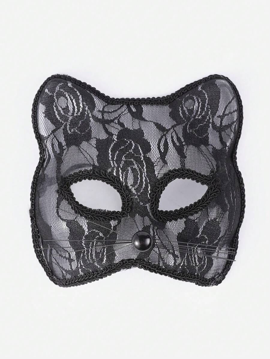 1pc Women's Sexy Lace And PVC Cat Mask Masquerade Ball Party Performance Prop - Black - View 1