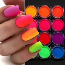12 Colors Fluorescent  Nail Powder Set - Yellow Green Neon Gradient Glitter Pigment - UV Polish Dust Full Of Vitality, Shiny Nail Art Decoration - Long Lasting, Easy To Apply, Nail Art Kit - Multicolor - View 7