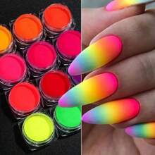 12 Colors Fluorescent  Nail Powder Set - Yellow Green Neon Gradient Glitter Pigment - UV Polish Dust Full Of Vitality, Shiny Nail Art Decoration - Long Lasting, Easy To Apply, Nail Art Kit - Multicolor - View 3