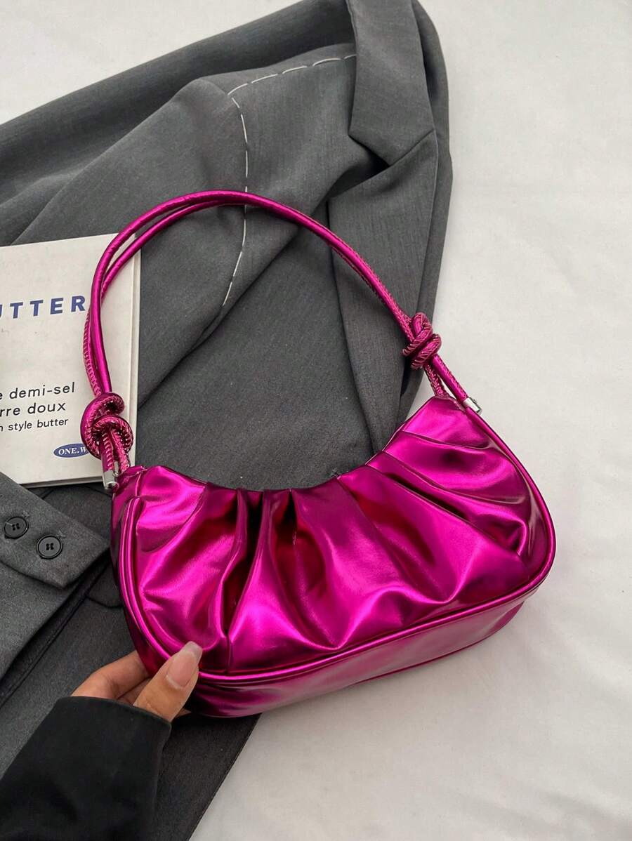Solid Color, Shiny, Cloud Pleated, Fashion Metallic, Resort, Holiday, Collegiate Style Shoulder Bag & Crossbody Bag For Women