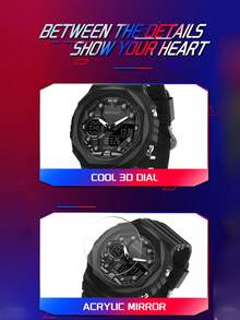 Reloj electrónico clásico y moderno para hombre de moda SANDA, resistente al agua y a los golpes, reloj digital deportivo para correr, campamento, natación, luminoso con hora mundial, calendario, semana, fecha, alarma, reloj de pulsera, cronómetro LED multifuncional militar de 12/24 horas. - Negro - Ver 8