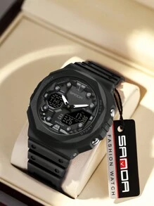Reloj electrónico clásico y moderno para hombre de moda SANDA, resistente al agua y a los golpes, reloj digital deportivo para correr, campamento, natación, luminoso con hora mundial, calendario, semana, fecha, alarma, reloj de pulsera, cronómetro LED multifuncional militar de 12/24 horas. - Negro - Ver 1