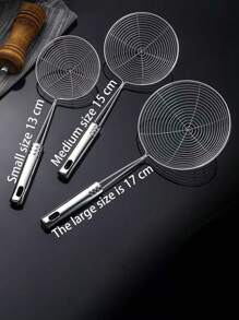 1pc Stainless Steel Round Handle Strainer, 304 Stainless Steel Wire Skimmer Ladle For Hot Pot, Frying & Serving Fried Food, Dumplings, Noodles,Kitchen,Summer Beach Party,Food,Camping,Organizer,Room Decor,Kitchen Items.