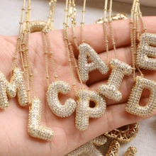 1入全新豪華微鋪鑽A-Z 26個英文字母吊墜項鍊，14K鍍金中性起名字母吊墜項鍊