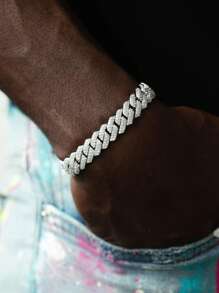 Hip Hop Shiny Link Chain Bracelets Women Men Gold Color Rhinestone Iced Out Chain Bracelets Punk Wristband Jewelry Gift - Silver - View 3