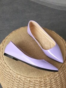 MonaNise 女士尖头平底鞋，薄荷绿、紫色、香槟色、红色、黄色、黑色，休闲舒适，适合秋季户外活动 - 淡紫色 - 查看 3