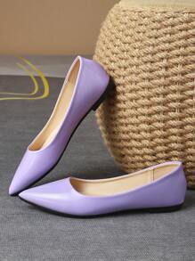 MonaNise 女士尖头平底鞋，薄荷绿、紫色、香槟色、红色、黄色、黑色，休闲舒适，适合秋季户外活动 - 淡紫色 - 查看 6