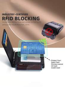 MIYIN 阻挡男女通用碳纤维钱包简约多功能超薄双折信用卡夹便携式前袋男士钱包带夹子和信用卡槽（碳纤维黑）男士钱包钱包小钱包男士钱包皮革射频识别钱包 - 黑色 - 查看 6