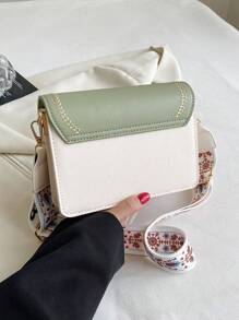 [Tamanho Grande: 22cm*15cm*8cm] Bolsa Feminina da Moda, Bolsa Transversal Versátil Nova, Design Colorblock Casual, Bolsa Quadrada Pequena, Alça Larga, Adequada para Festa, Encontro, Escola, Atividades ao Ar Livre, Pode Ser Usada como Presente. [Verde + Bolsa Pequena] - Verde - Visão 11