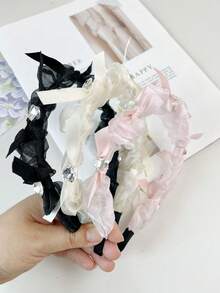 Nhỏ Trong Suốt Nơ Mới Xuân/Hè Ngọt Ngào Và Thời Trang Đa Năng Băng Đô Nơ Tóc - Băng đô tình yêu ruy băng lưới - Xem 3