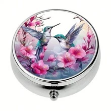 1pc Birds  Round Pill Box, Elegant Pill Box Case, Portable Medicine Tablet Vitamin Holder Organizer With 3 Component For Purse Pocket Travel Gift - Practical & Fashionable - Silver - View 1
